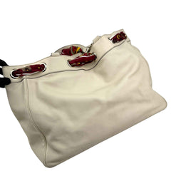 gucci beige leather positano tote bag with silk scarf left back 45 