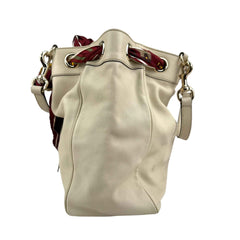 gucci beige leather positano tote bag with silk scarf right