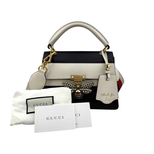 Gucci Black and White Leather Queen Margaret Top Handle Bag