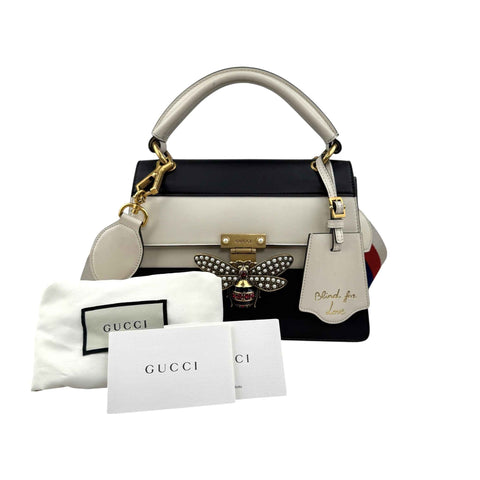 Gucci Black and White Leather Queen Margaret Top Handle Bag