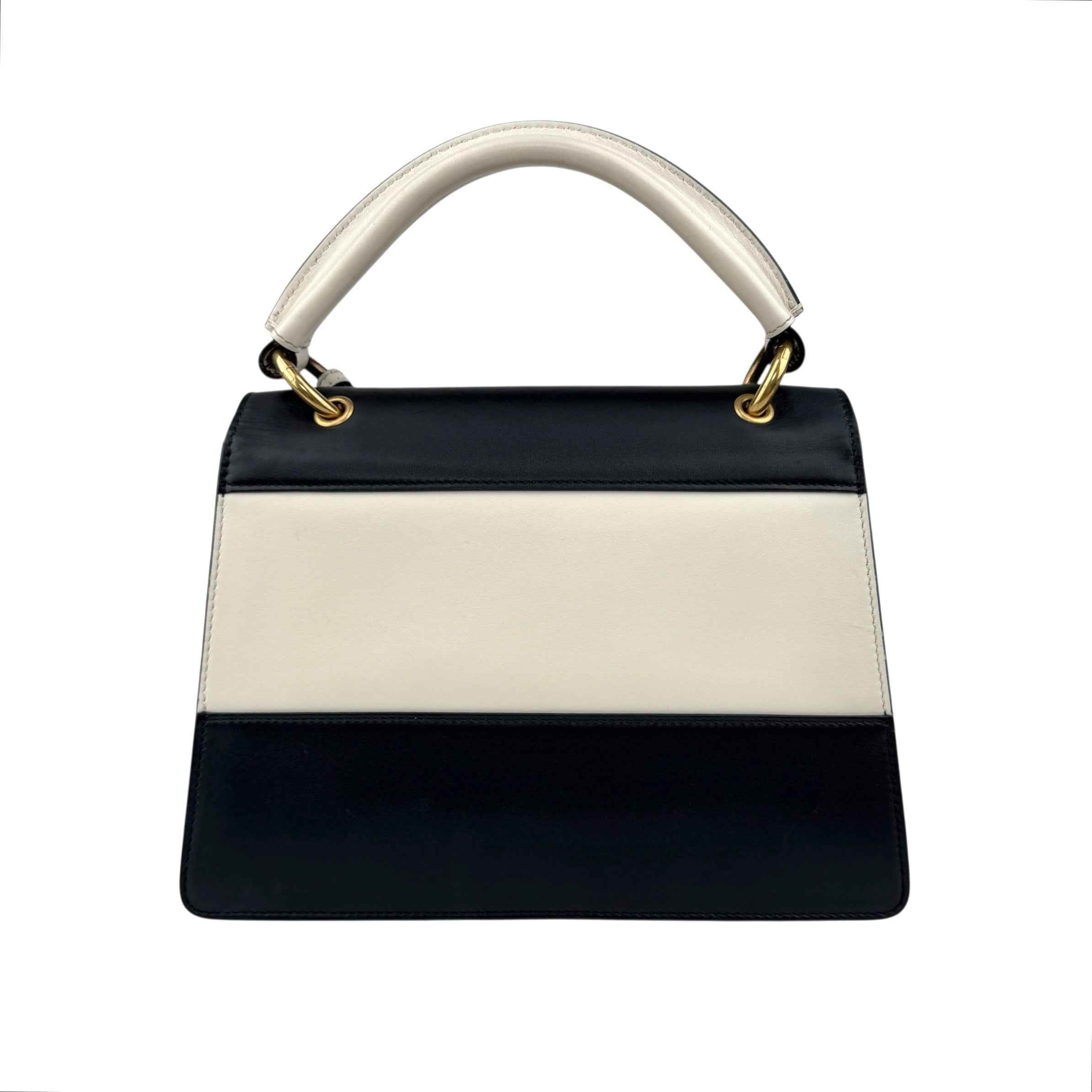 Gucci Black and White Leather Queen Margaret Top Handle Bag