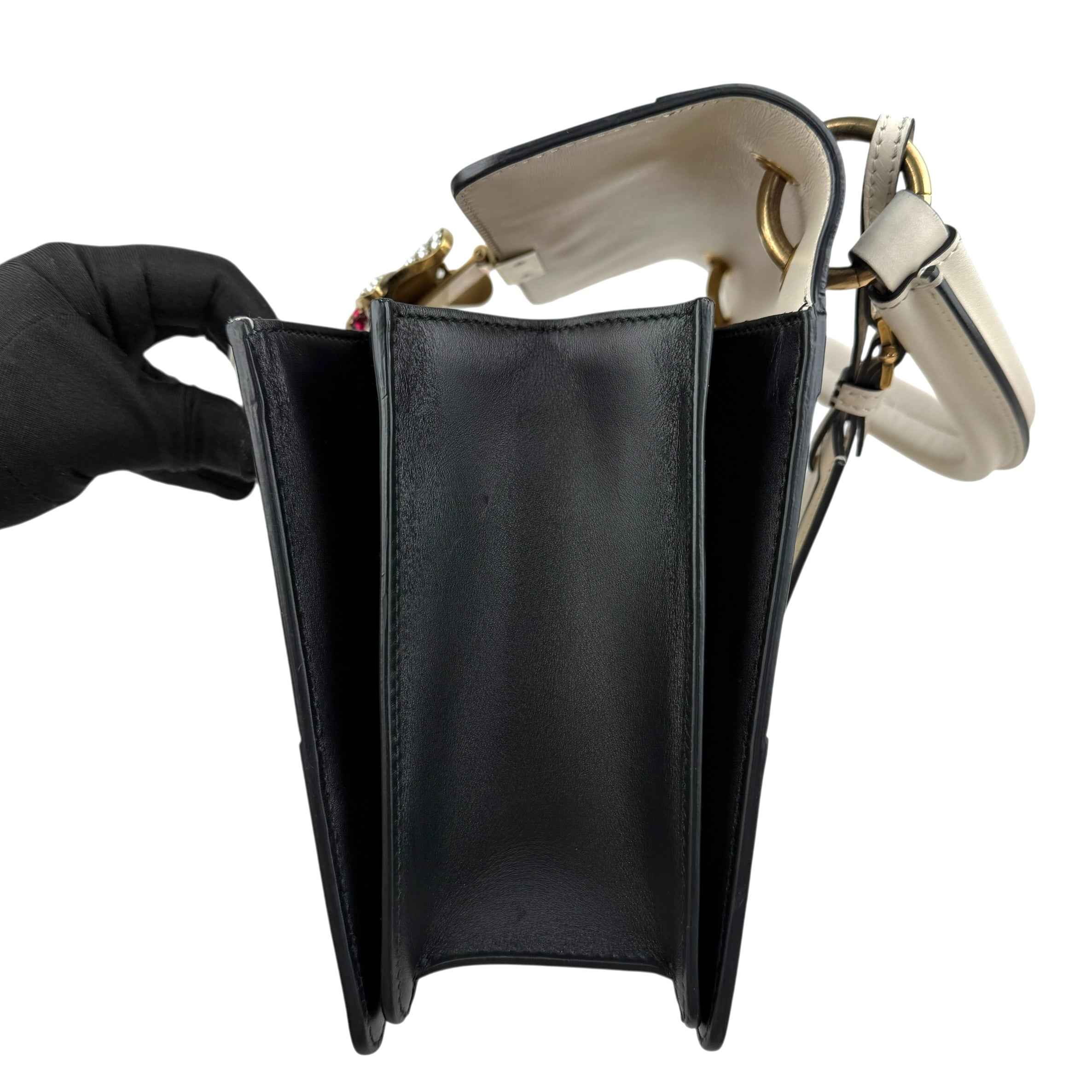 Gucci Black and White Leather Queen Margaret Top Handle Bag