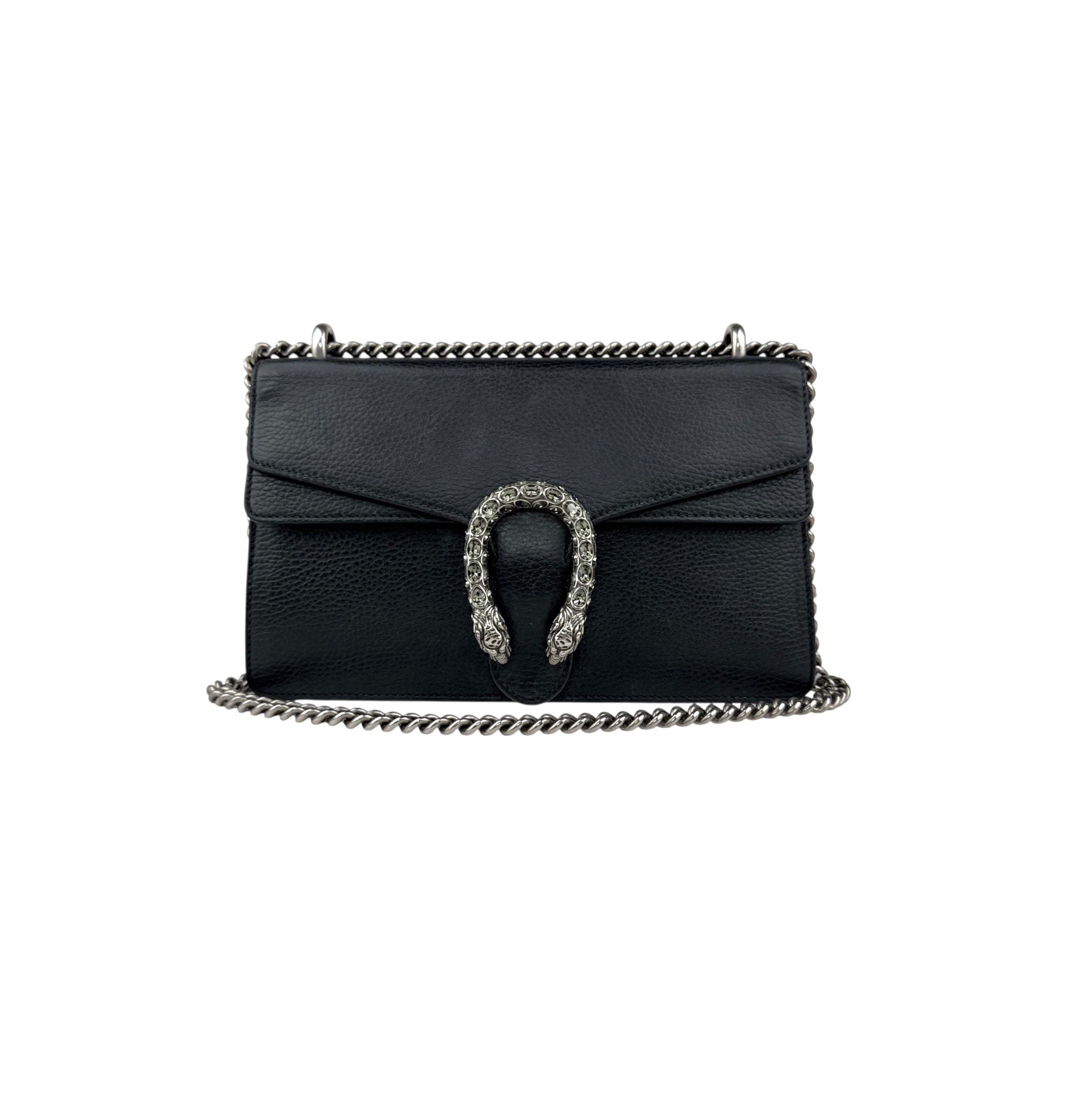 gucci black grained leather medium dionysus shoulder bag front