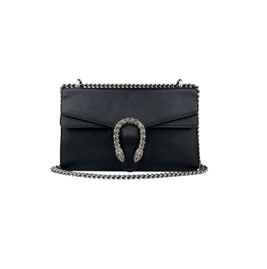 gucci black grained leather medium dionysus shoulder bag front