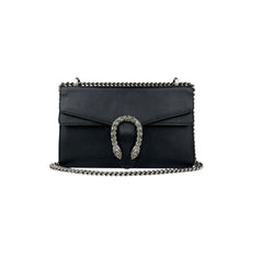 gucci black grained leather medium dionysus shoulder bag front