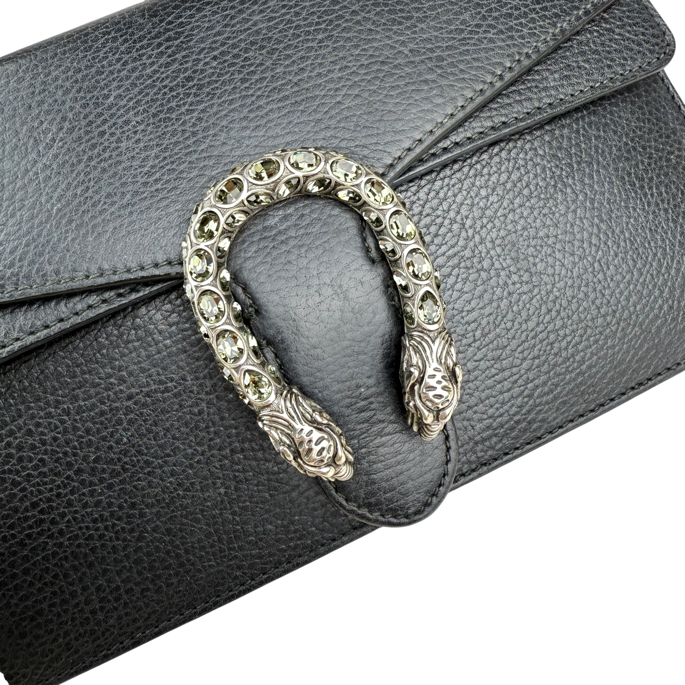 gucci black grained leather medium dionysus shoulder bag hardware detail