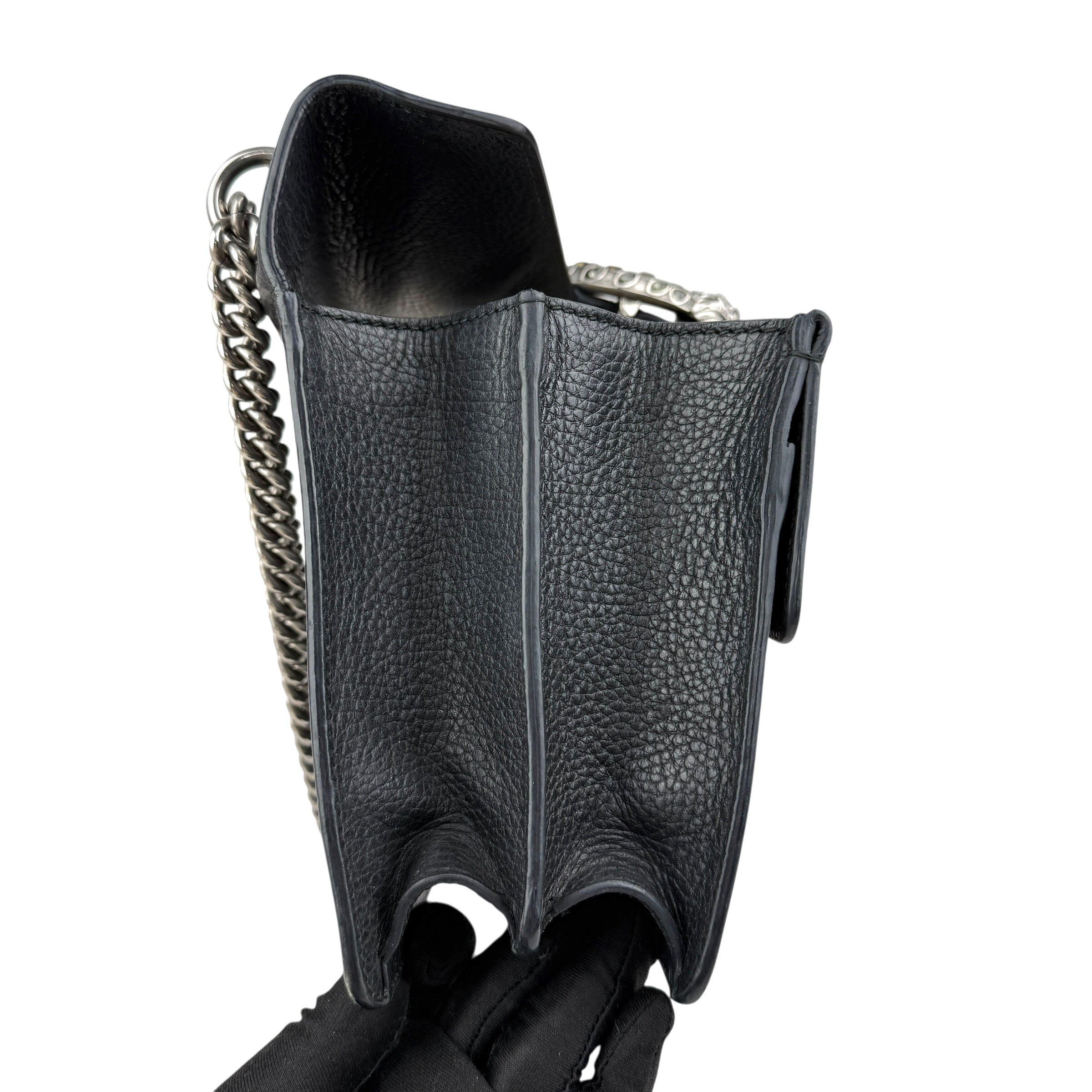 gucci black grained leather medium dionysus shoulder bag left