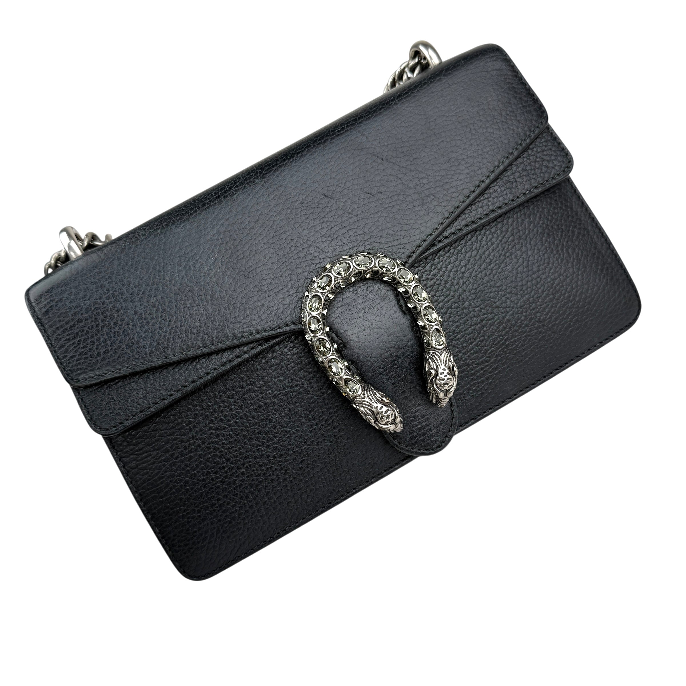 gucci black grained leather medium dionysus shoulder bag left front 45