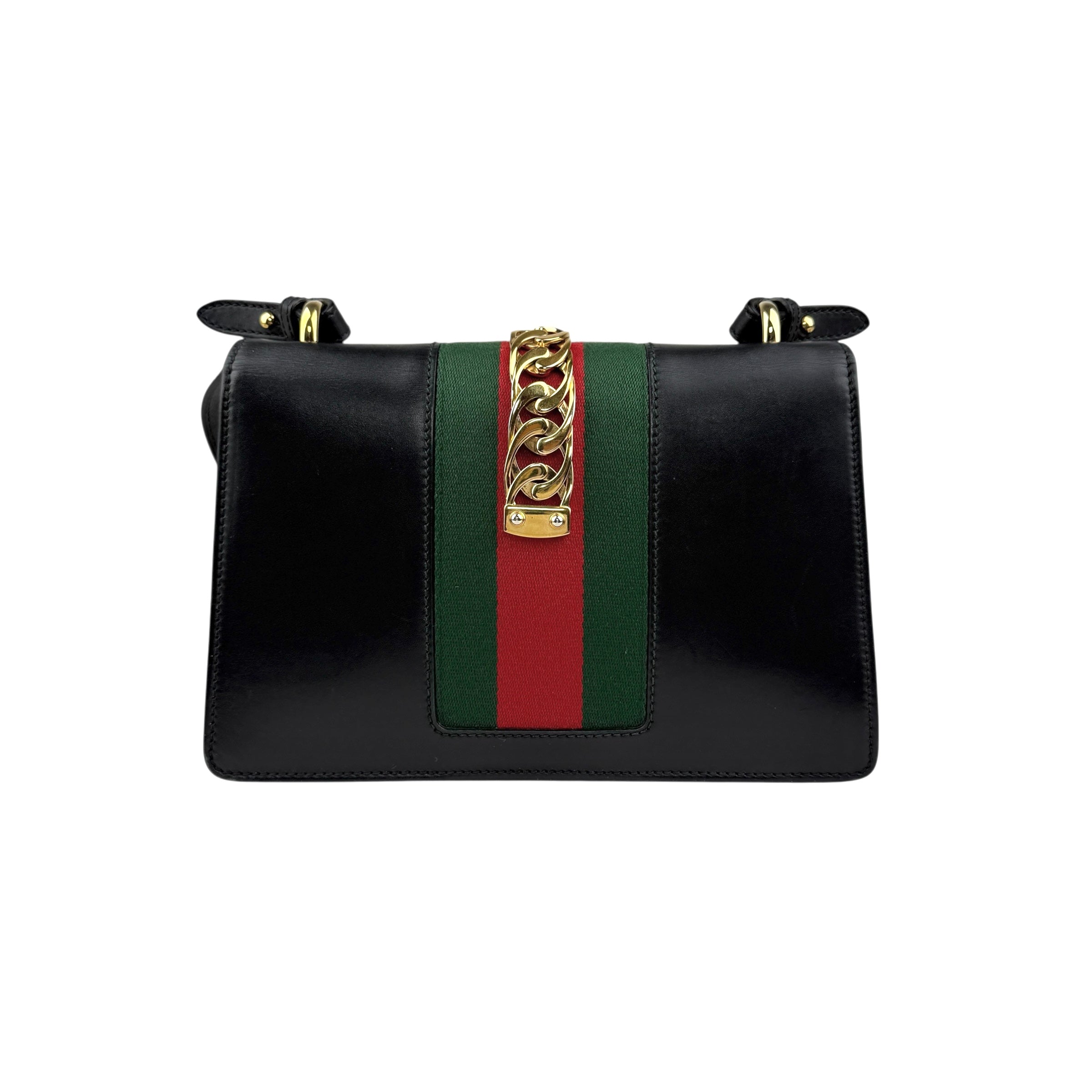 gucci black leather web sylvie shoulder bag back