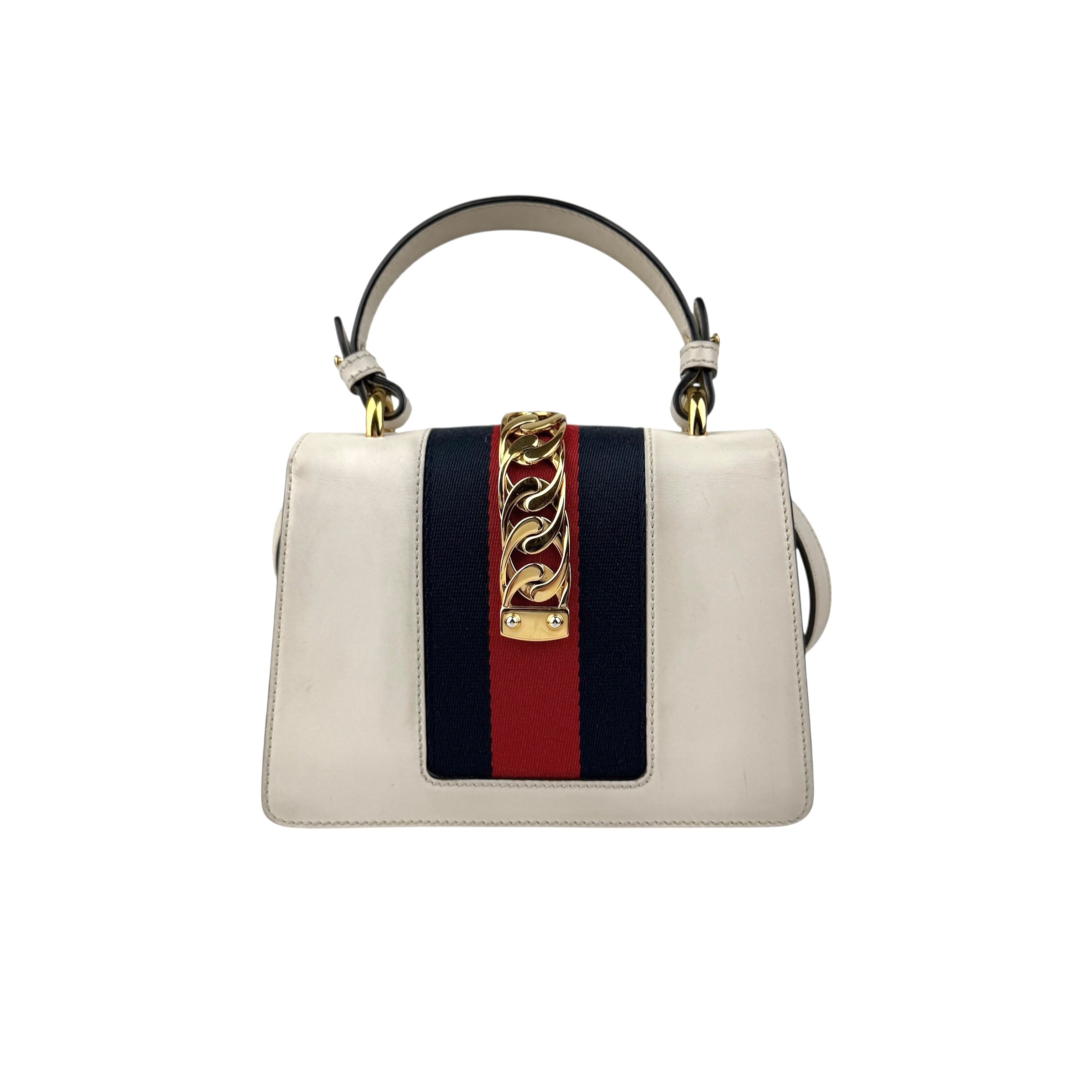 gucci calfskin mini sylvie top handle bag white back