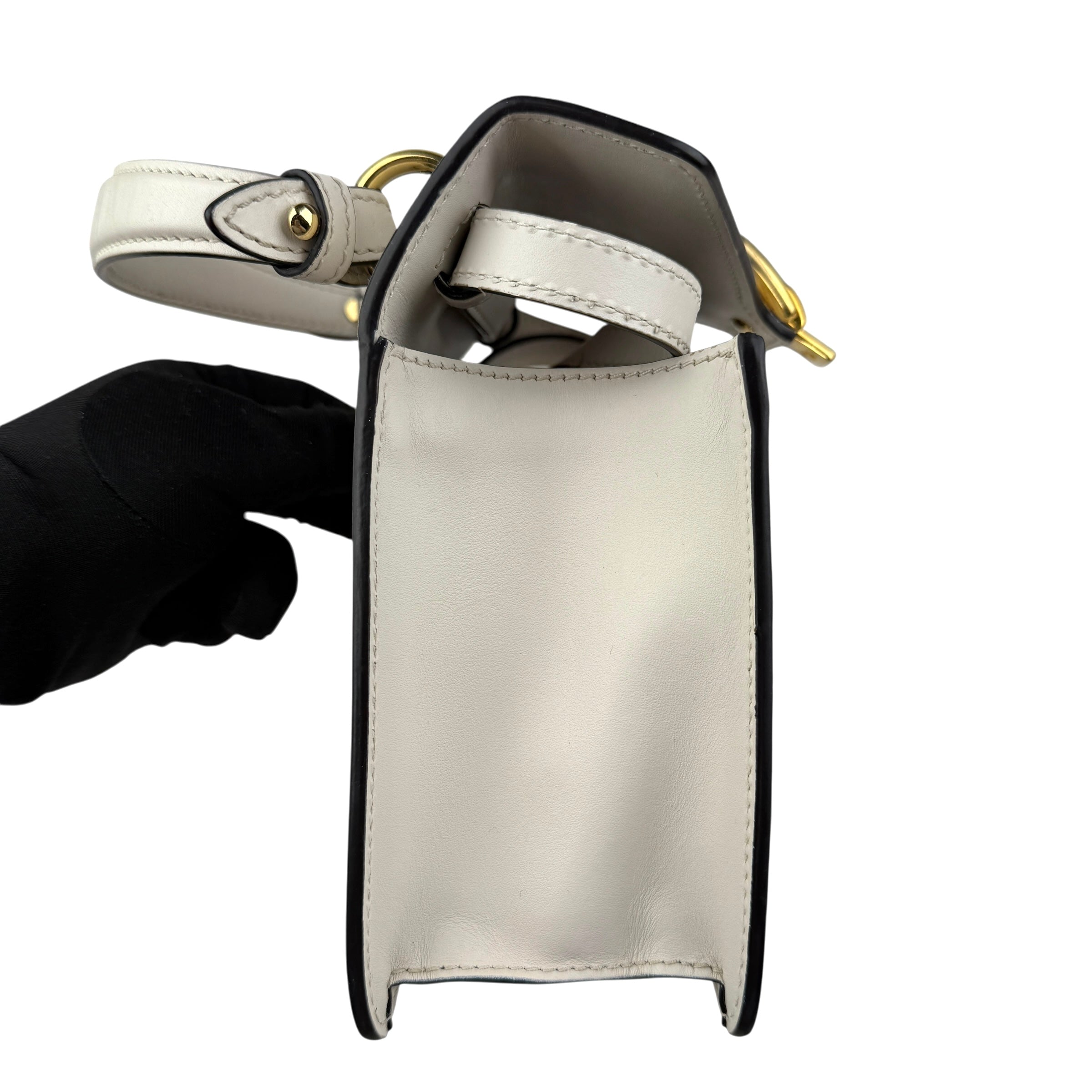 gucci calfskin mini sylvie top handle bag white left