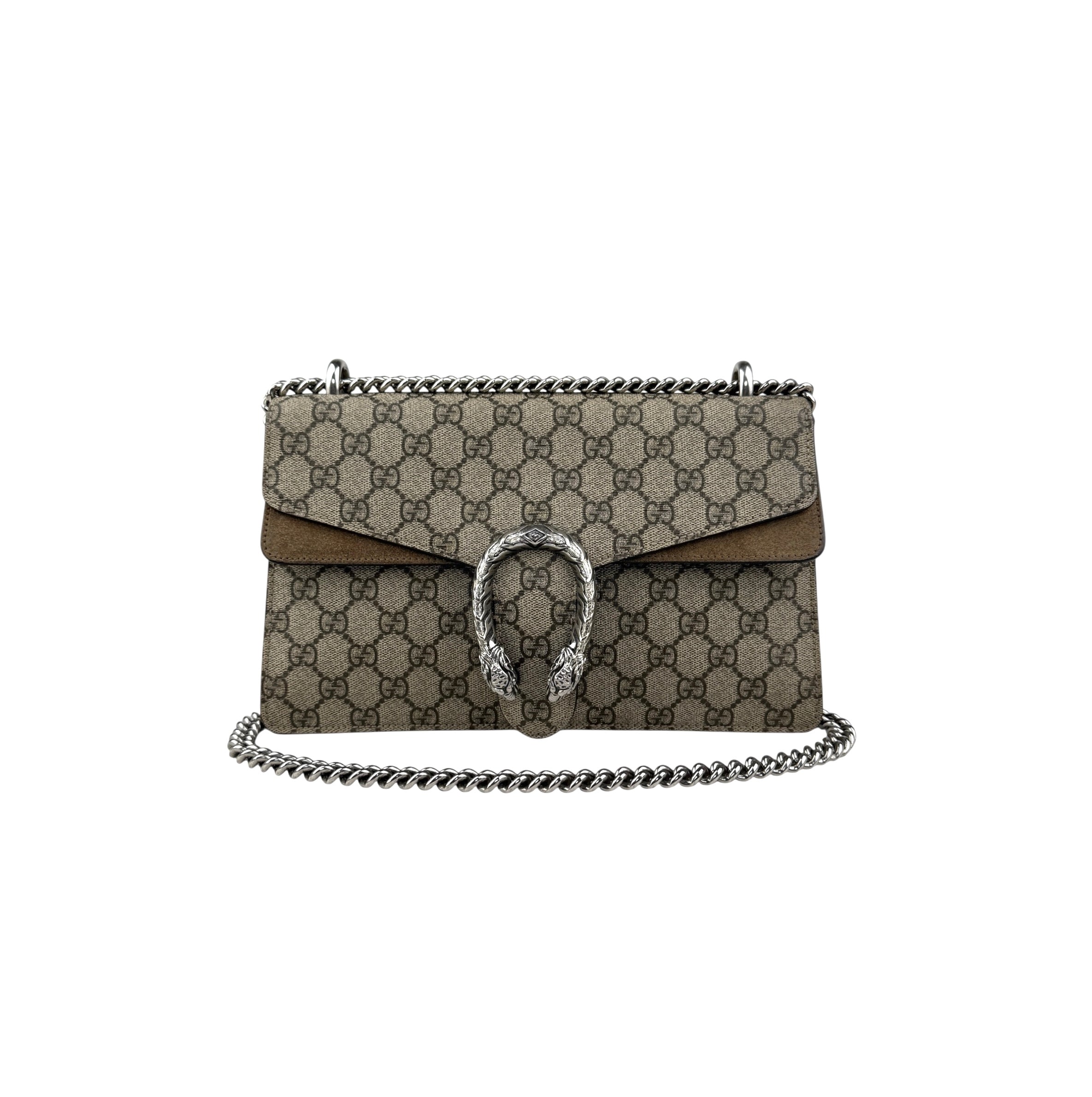 gucci dionysus gg shoulder bag medium brown canvas front