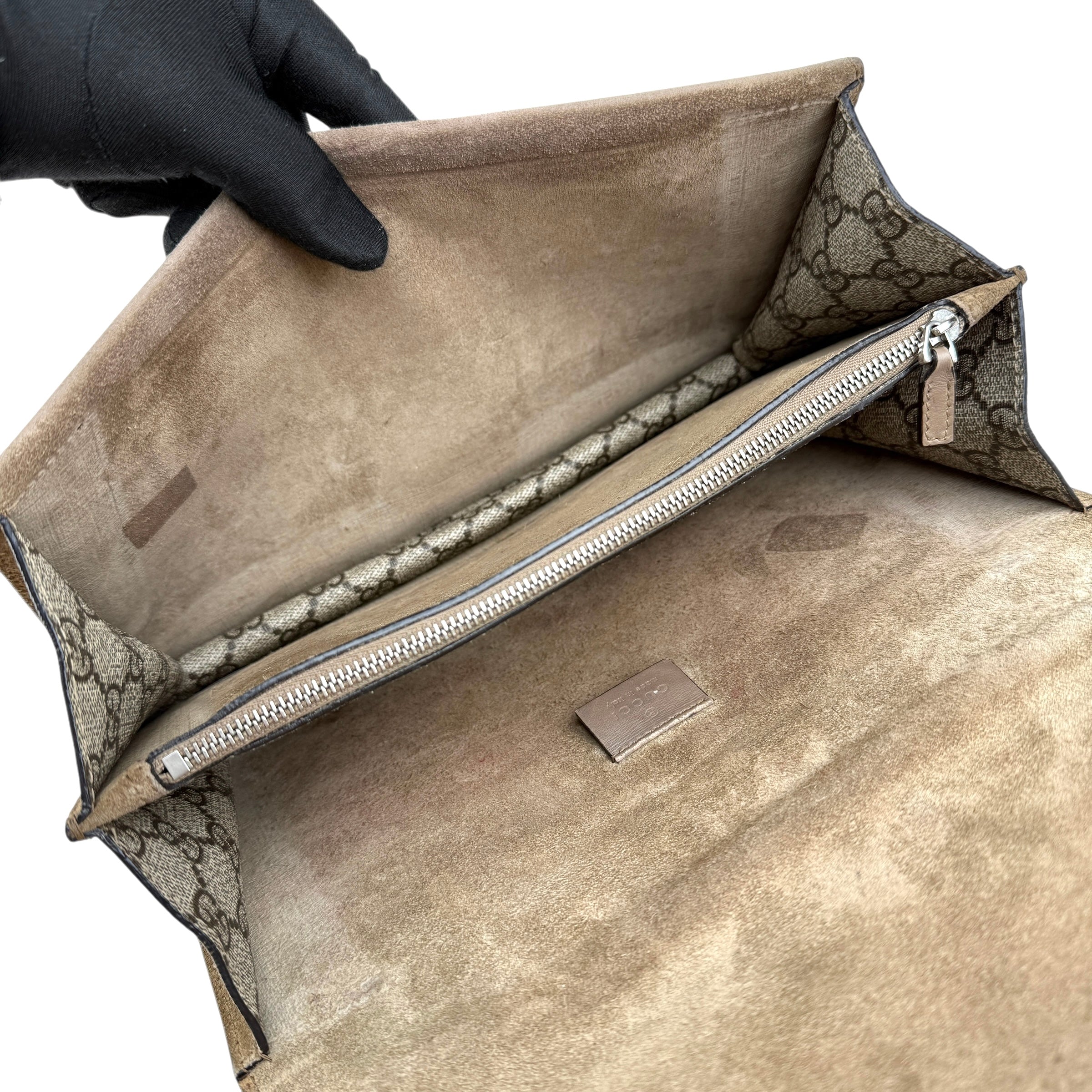 gucci dionysus gg shoulder bag medium brown canvas inside