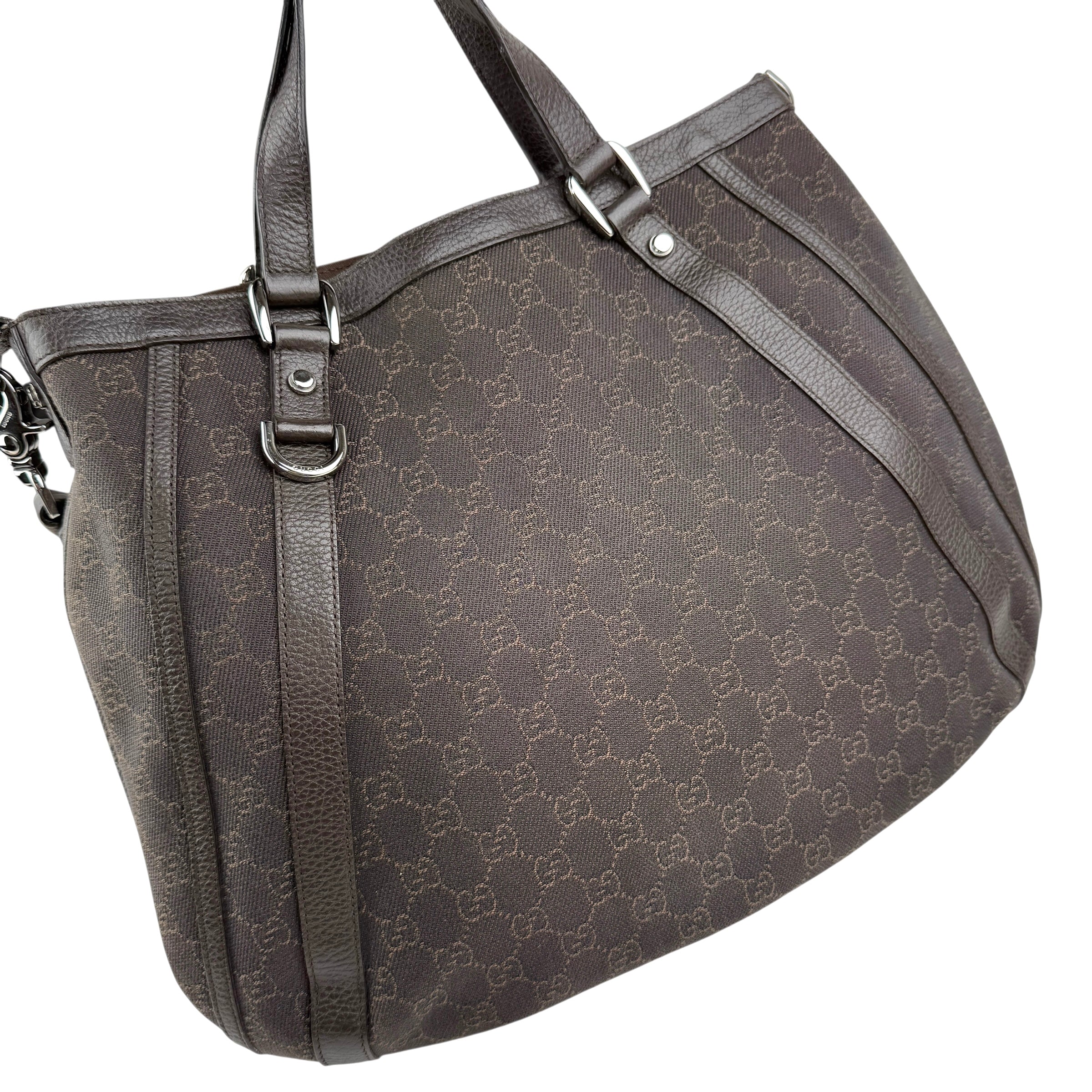 gucci gg denim abbey d ring satchel left front 45