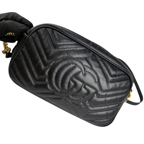 gucci gg marmont shoulder bag small black leather left back 45