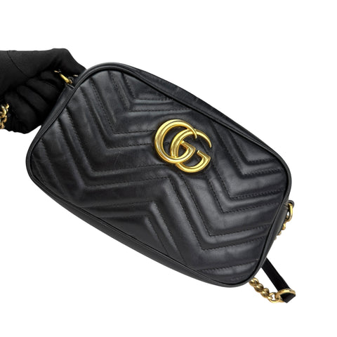 gucci gg marmont shoulder bag small black leather left front 45