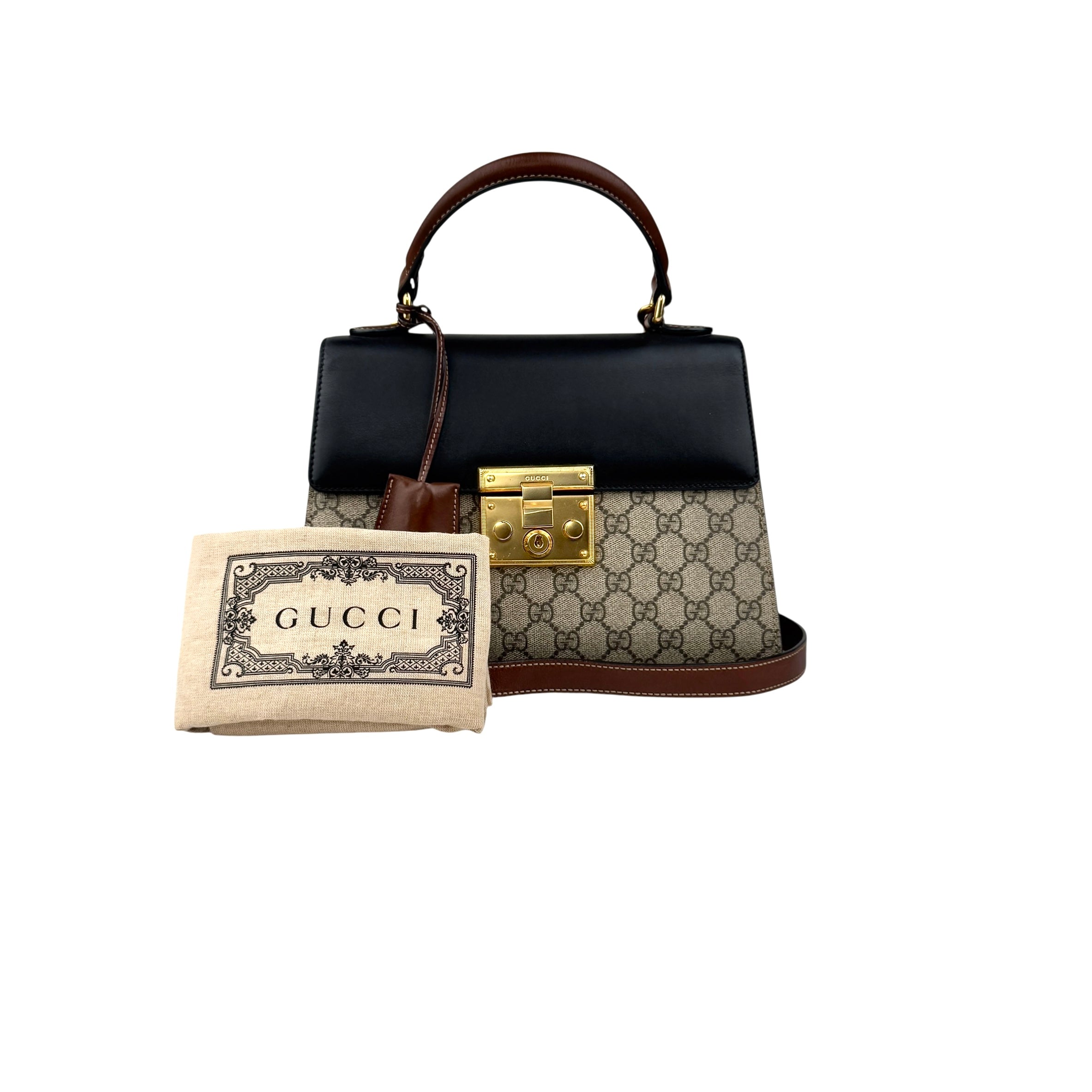 gucci gg supreme monogram calfskin padlock top handle bag accessory