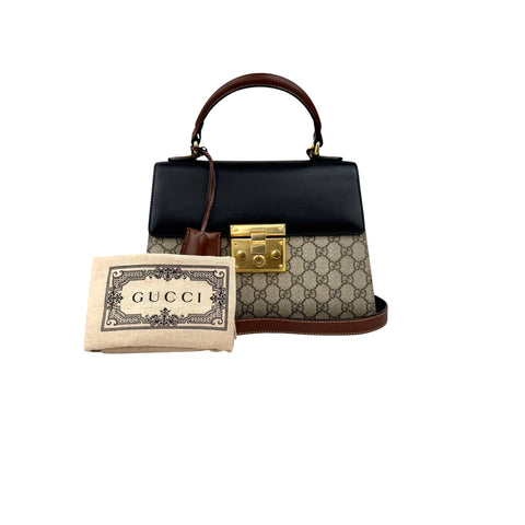 gucci gg supreme monogram calfskin padlock top handle bag accessory