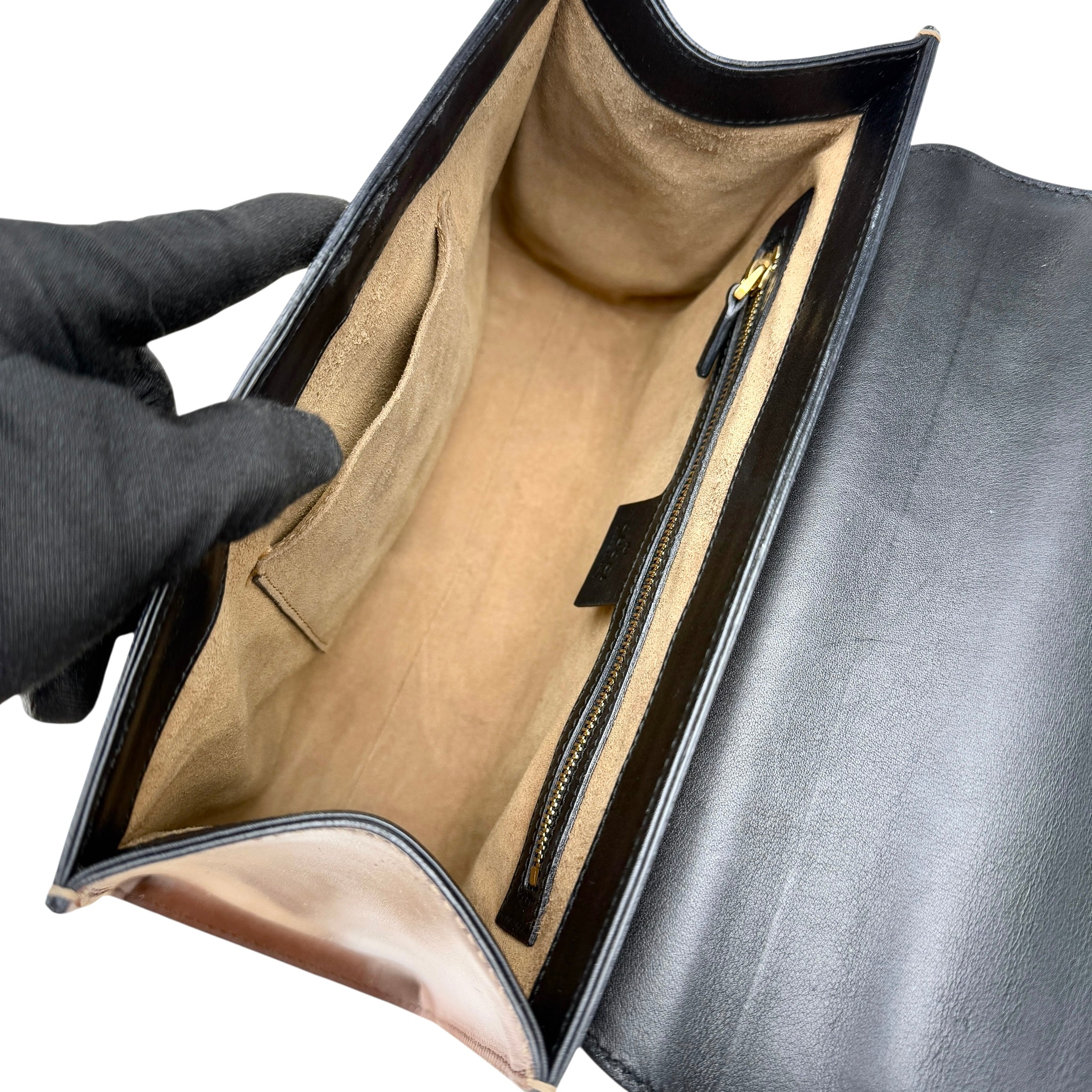 gucci gg supreme monogram calfskin padlock top handle bag inside