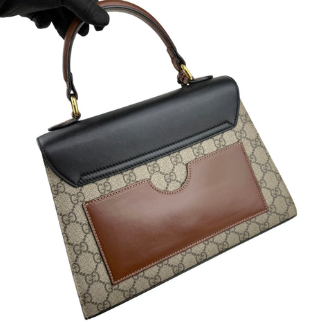gucci gg supreme monogram calfskin padlock top handle bag left back 45