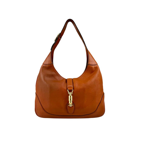 gucci leather jackie shoulder bag tan brown front