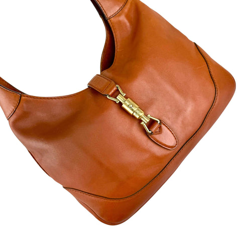 gucci leather jackie shoulder bag tan brown left front 45