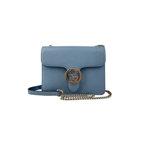 gucci light blue calfskin leather interlocking g shoulder bag front