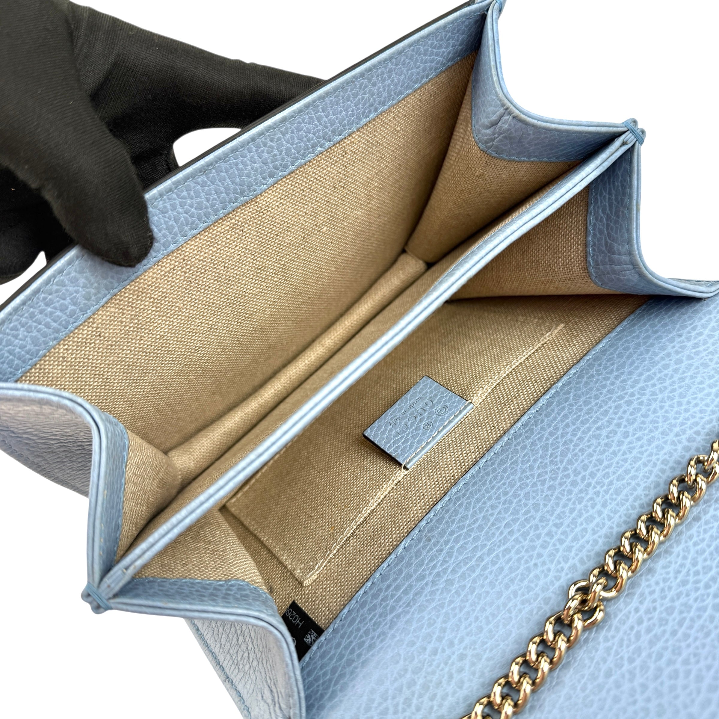 gucci light blue calfskin leather interlocking g shoulder bag hardware detail