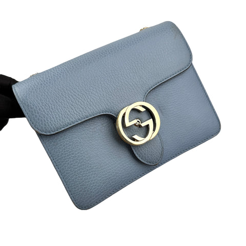 gucci light blue calfskin leather interlocking g shoulder bag left front 45