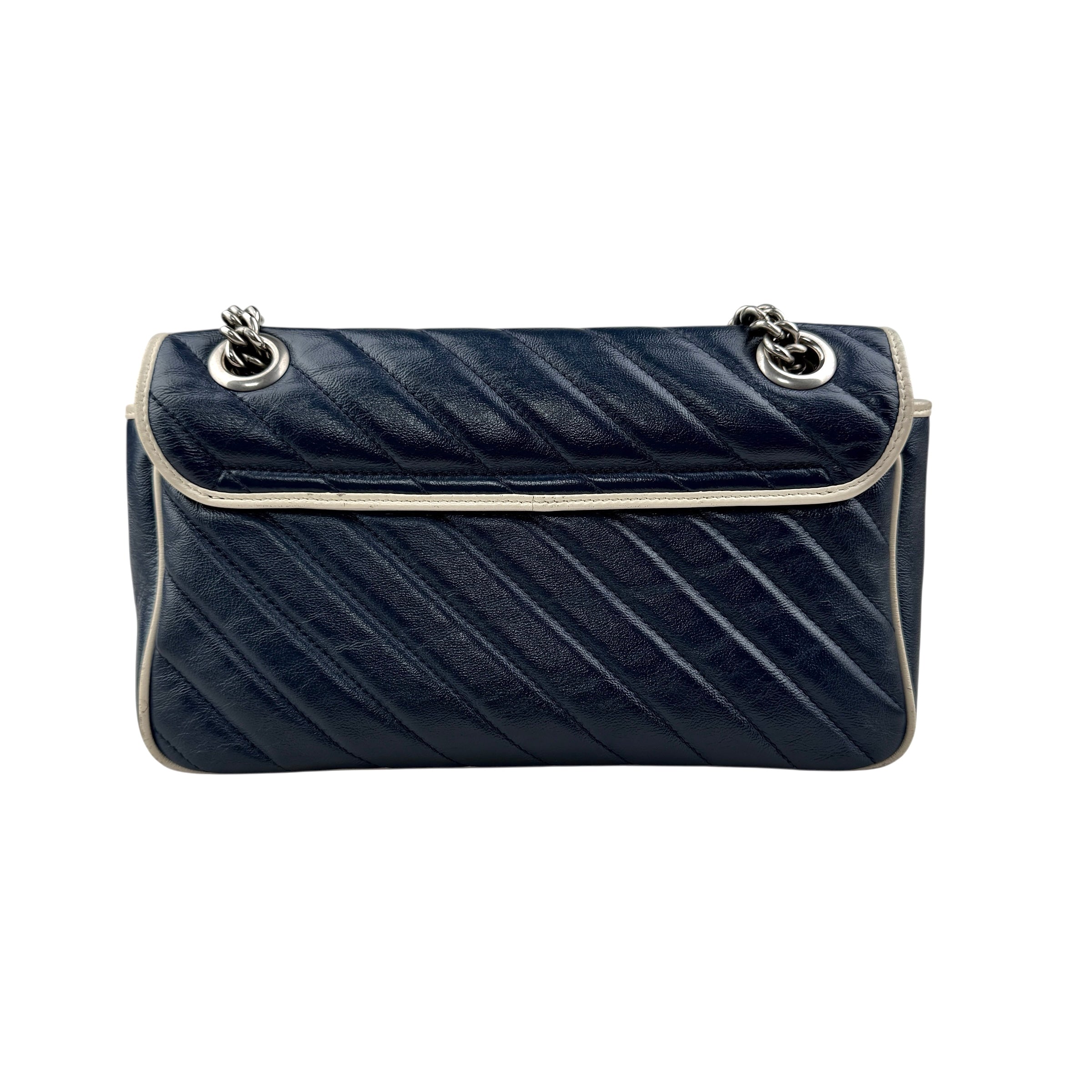 gucci navy and white gg marmont shoulder bag back