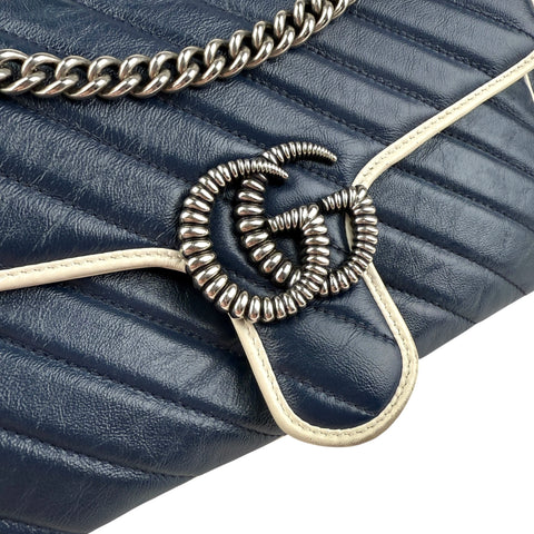 gucci navy and white gg marmont shoulder bag hardware detai