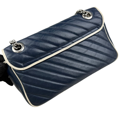 gucci navy and white gg marmont shoulder bag left back 45