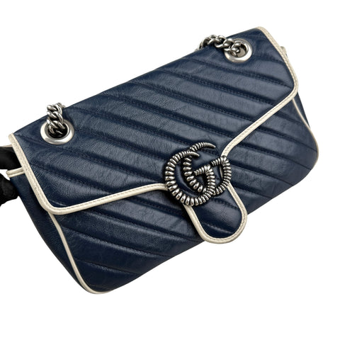 gucci navy and white gg marmont shoulder bag left front 4