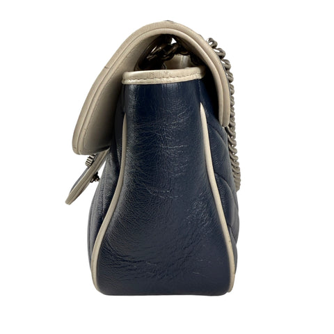 gucci navy and white gg marmont shoulder bag left