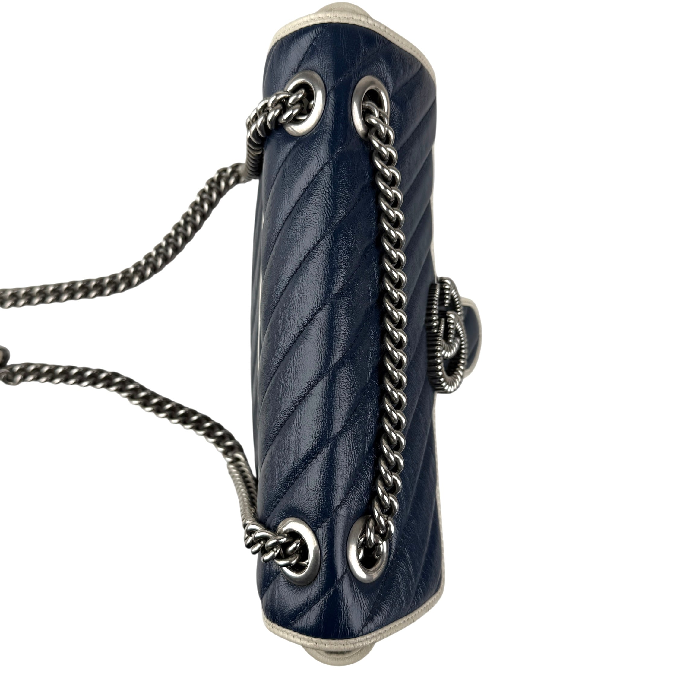 gucci navy and white gg marmont shoulder bag top