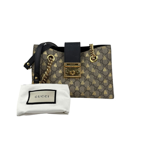 gucci padlock gg supreme bee print shoulder bag brown beige accessory
