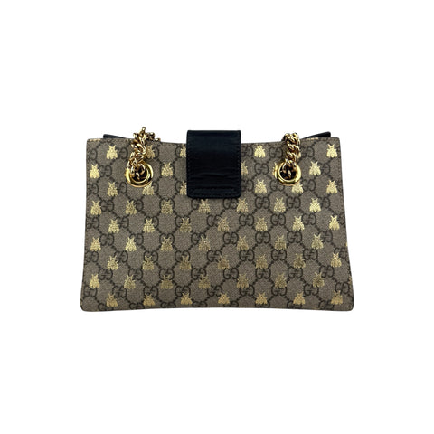 gucci padlock gg supreme bee print shoulder bag brown beige back
