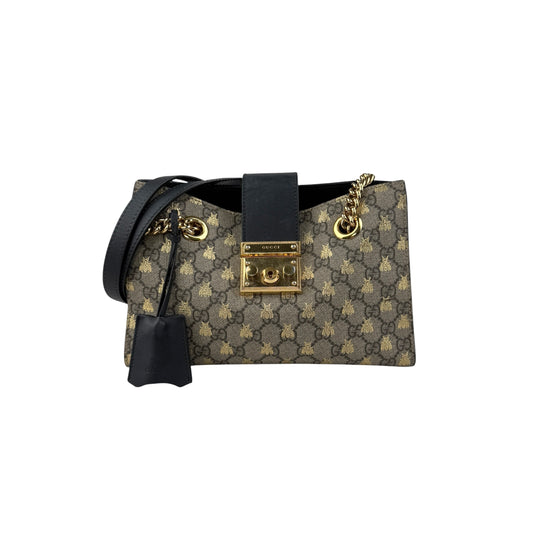 gucci padlock gg supreme bee print shoulder bag brown beige front