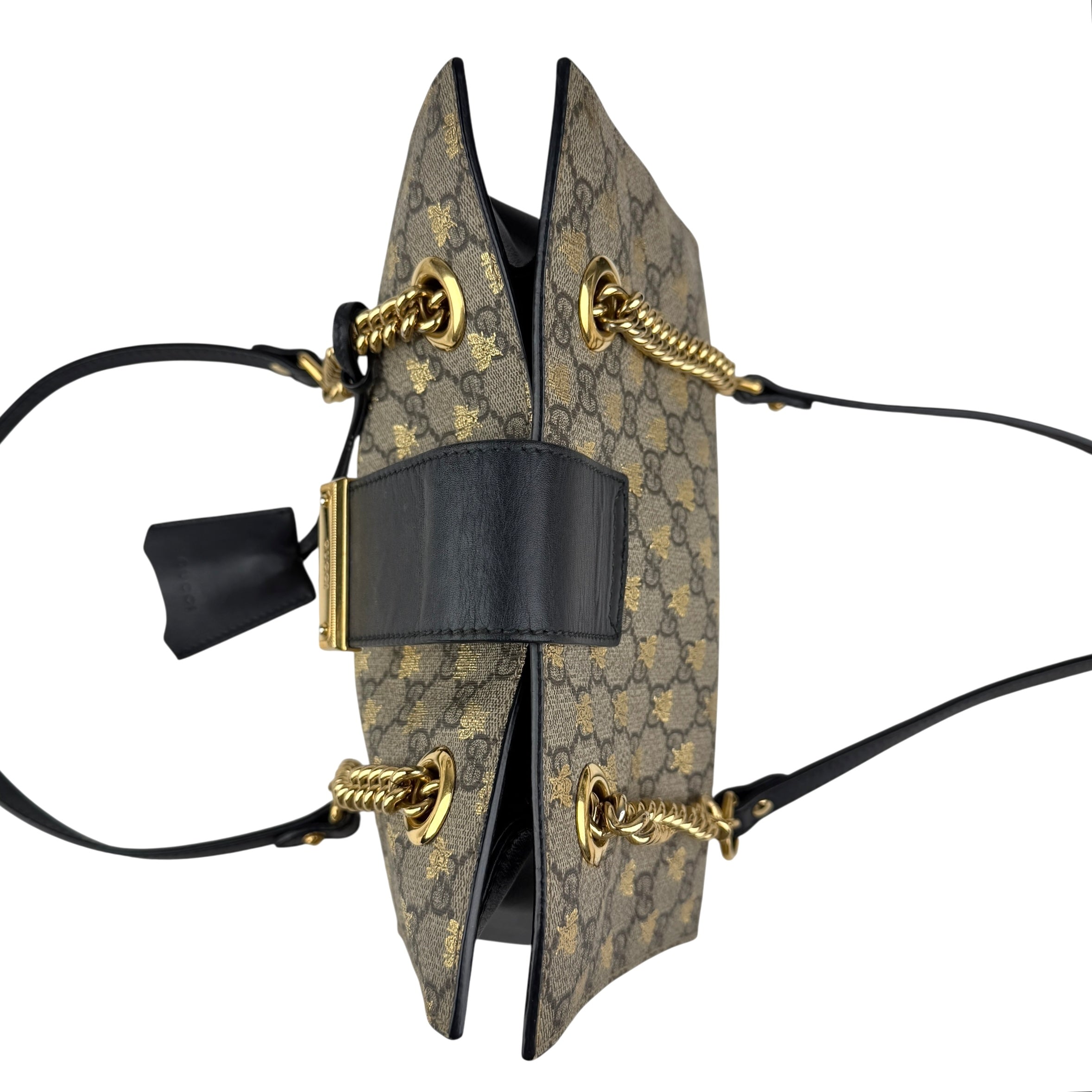gucci padlock gg supreme bee print shoulder bag brown beige top