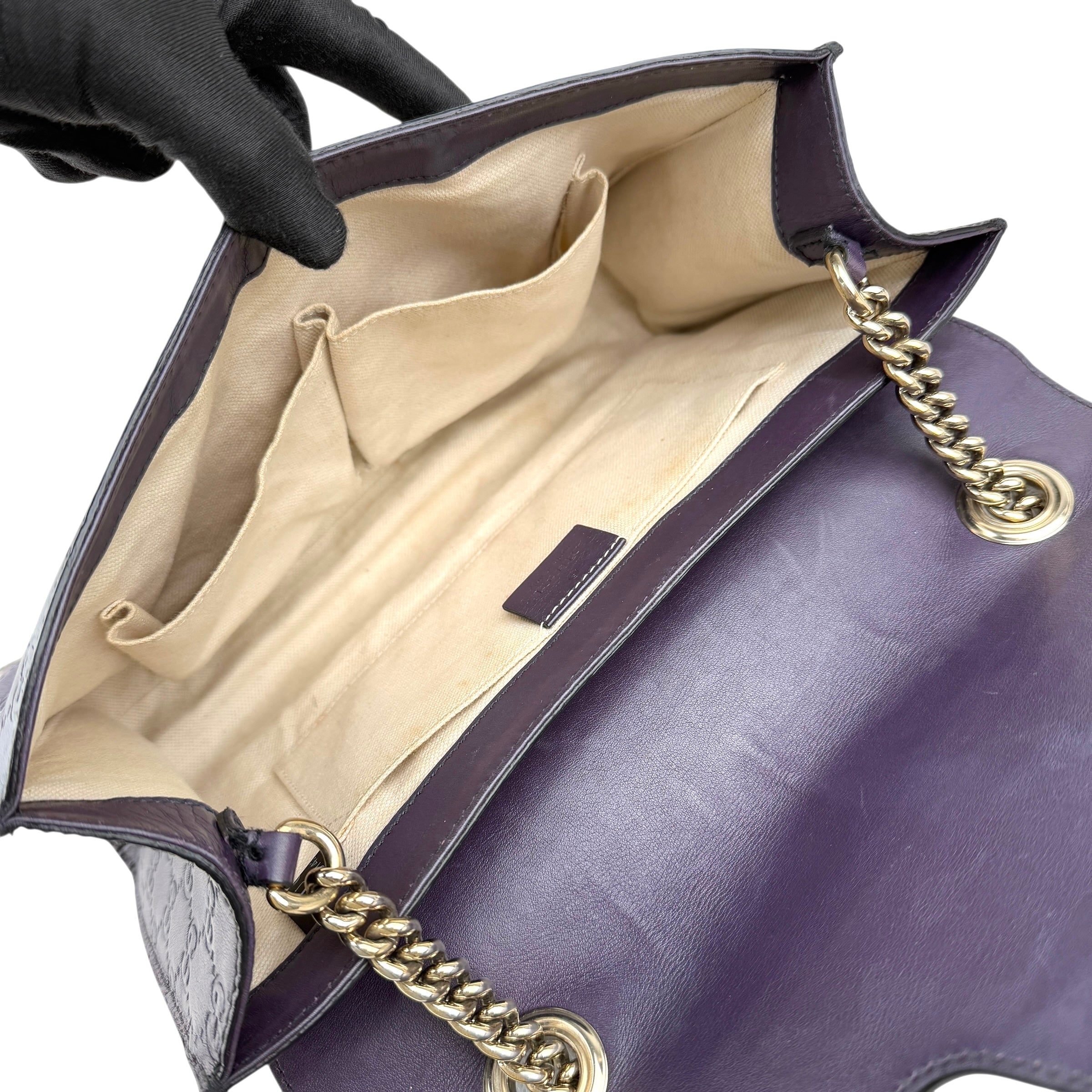 gucci purple guccissima leather emily chain shoulder bag inside