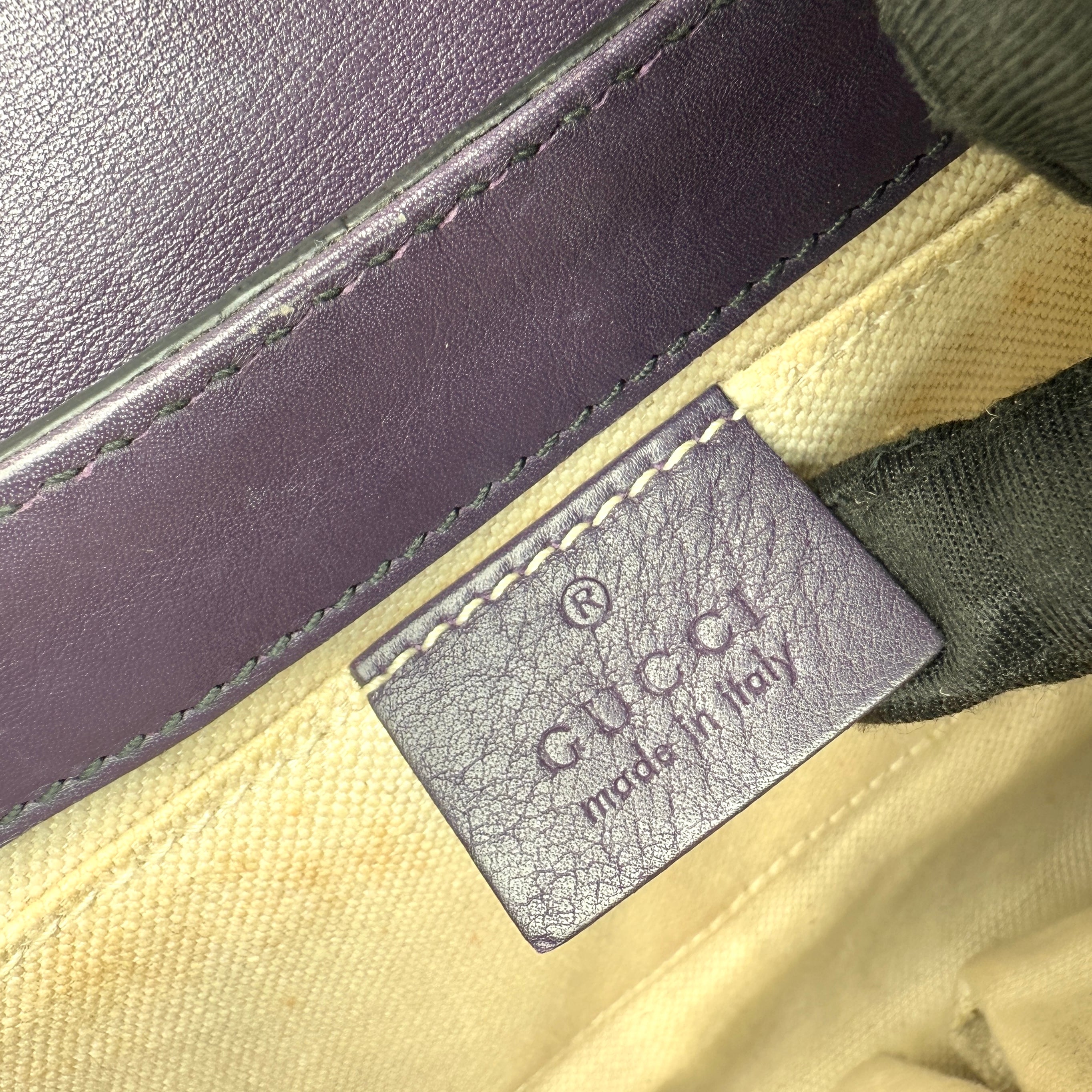 gucci purple guccissima leather emily chain shoulder bag inside pocket detail