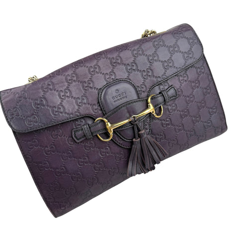 gucci purple guccissima leather emily chain shoulder bag left front 45
