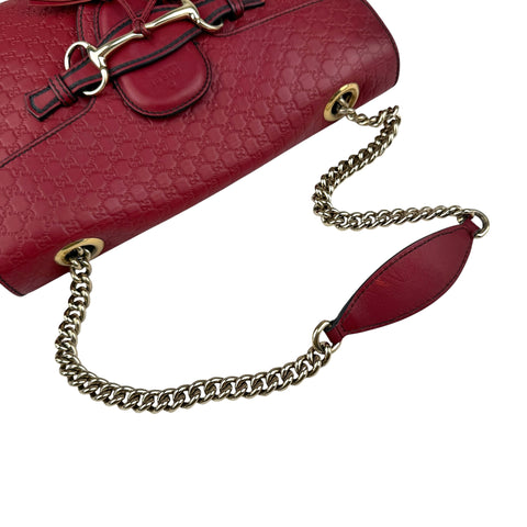 gucci red microguccissima leather medium emily chain shoulder bag handle detail