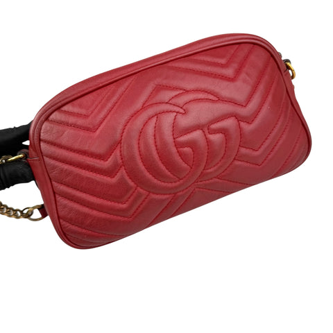 gucci red quilted leather marmont matelasse camera bag left back 45