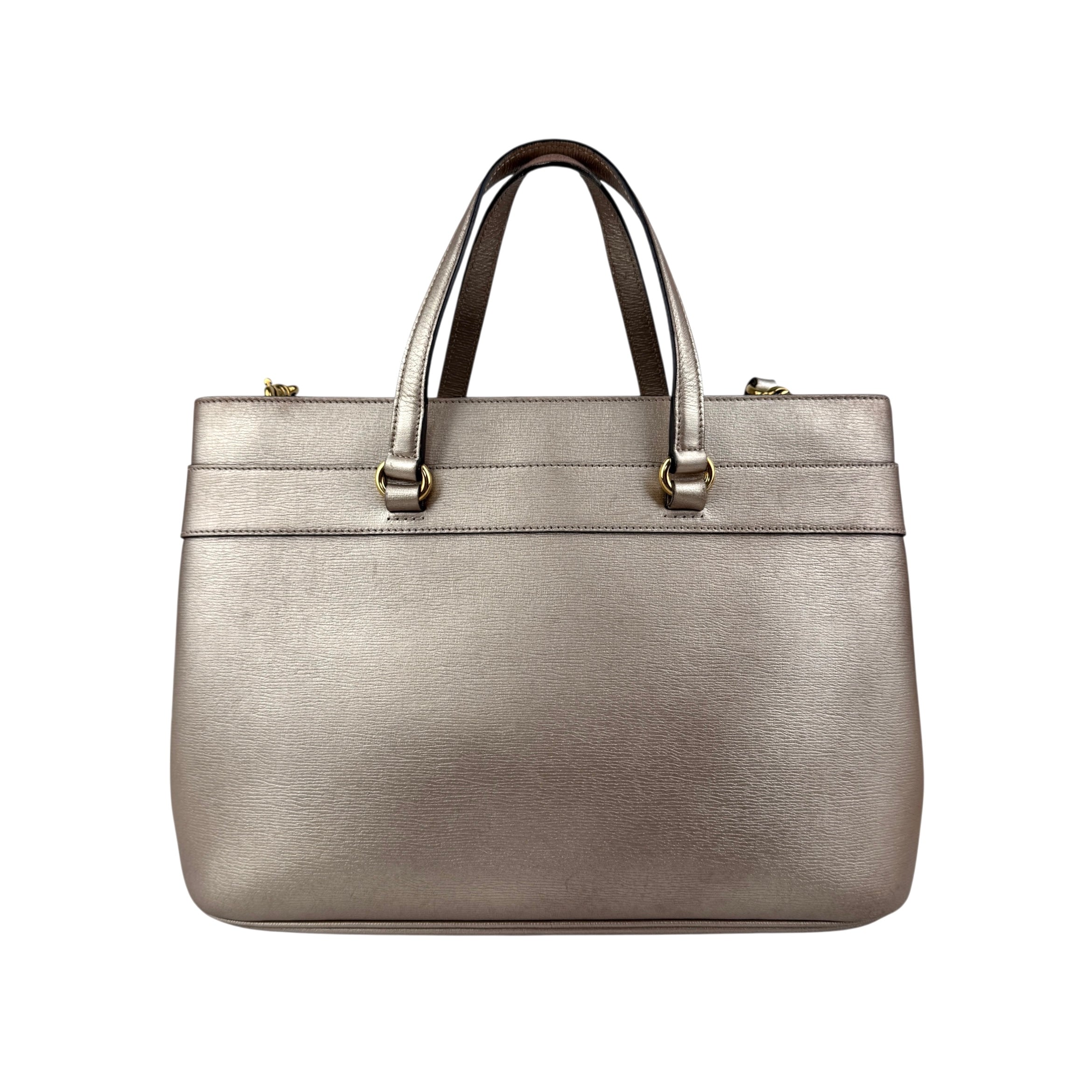 gucci rose gold leather medium bright bit tote back