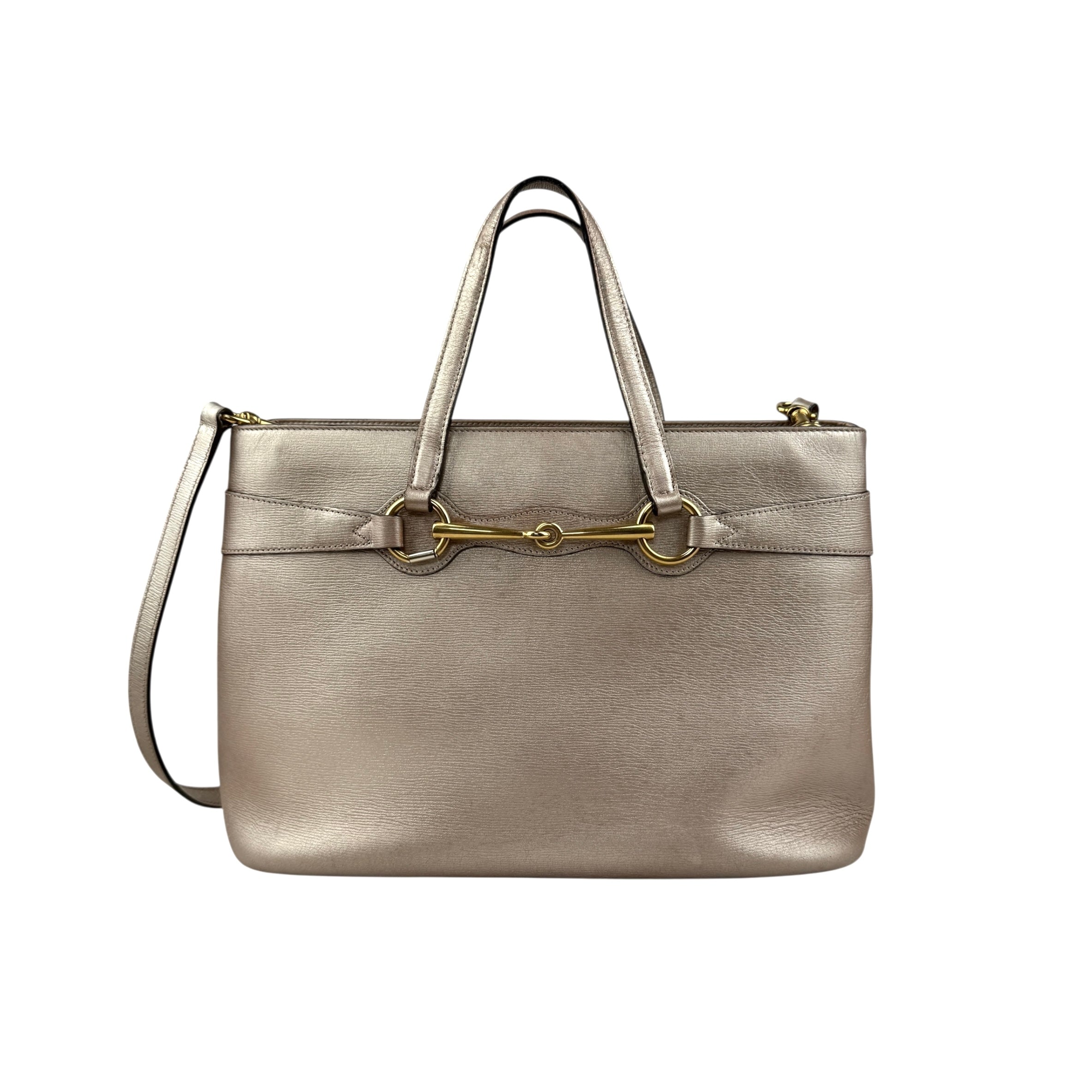 gucci rose gold leather medium bright bit tote front
