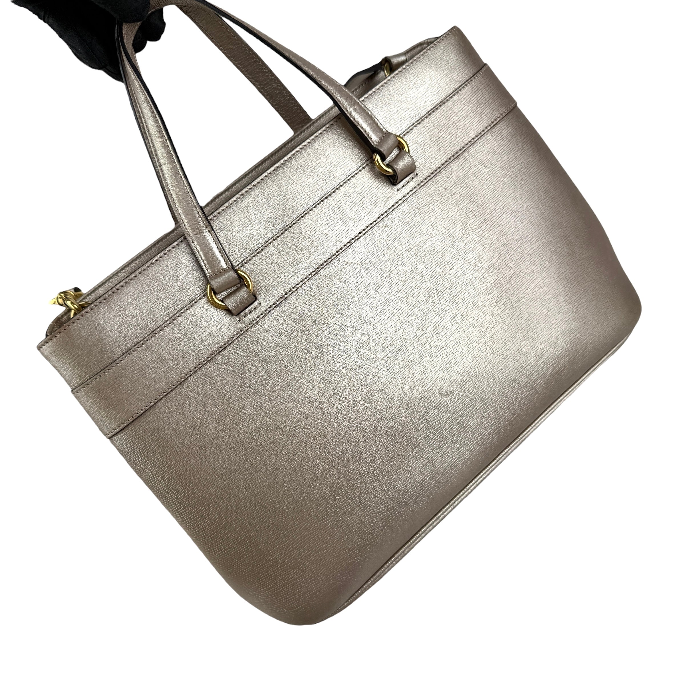 gucci rose gold leather medium bright bit tote left back 45