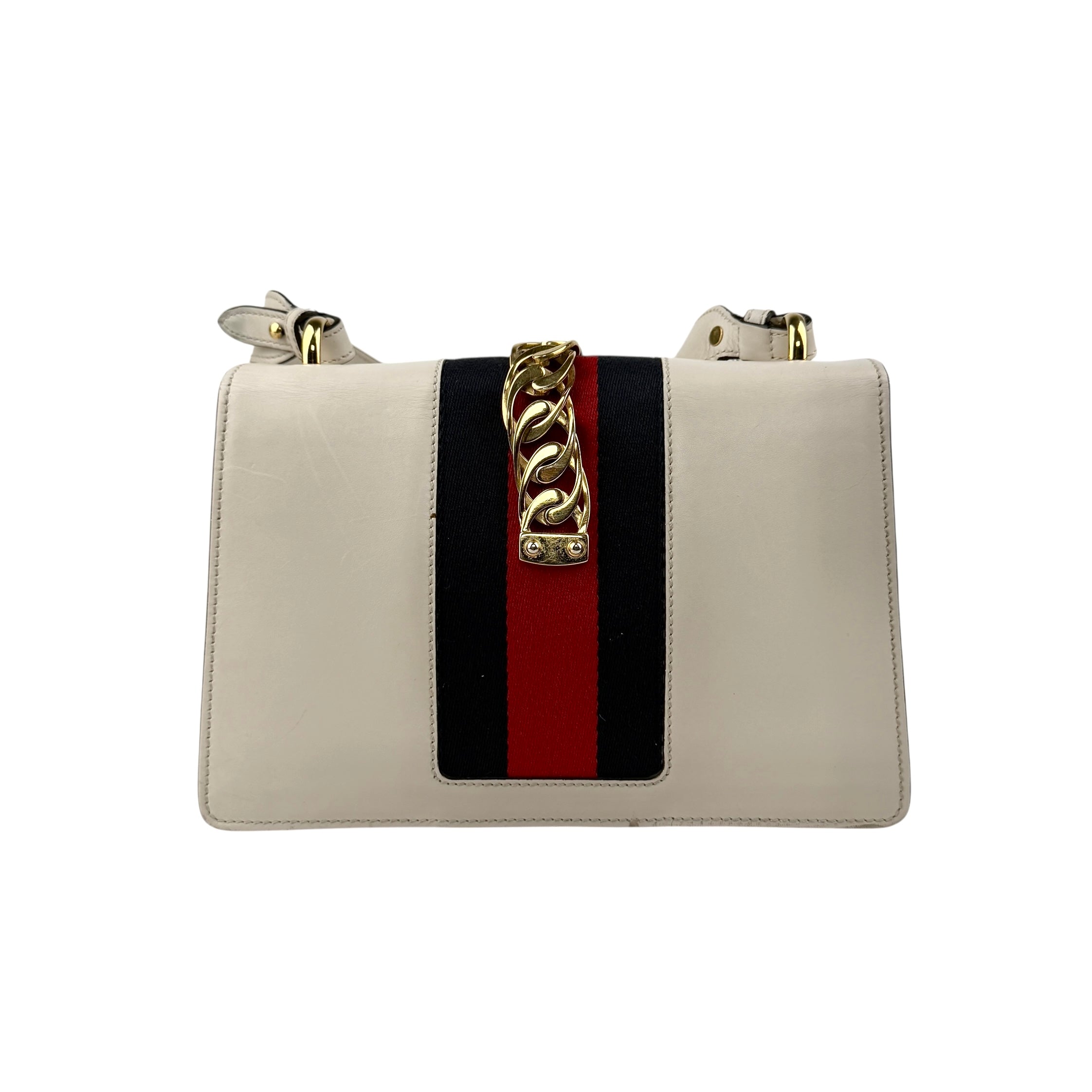 gucci sylvie white calfskin leather shoulder bag back