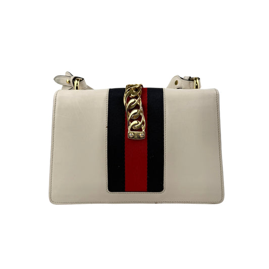 gucci sylvie white calfskin leather shoulder bag back