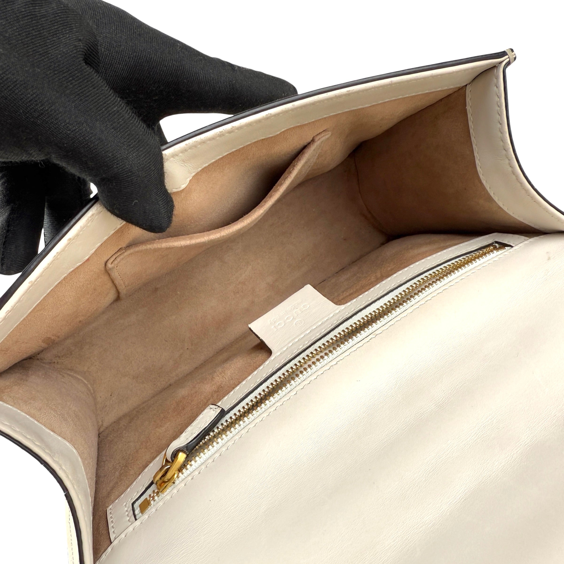 gucci sylvie white calfskin leather shoulder bag inside